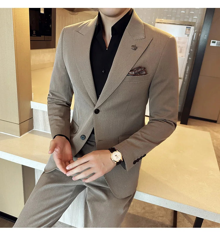 (Jacket+Pant) Luxury Men Slim Fit Business Suits 2-Piece High Quality Italian Style Wedding Social Party Tuxedo Men Clothing