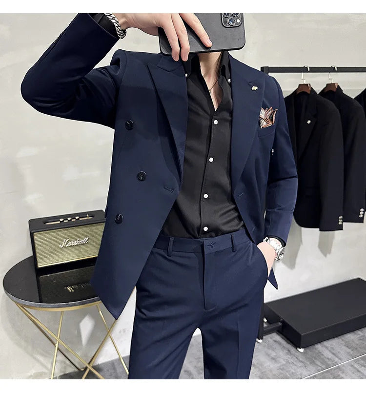 Men's Classic Double-breasted Suit Suit (suit+pants) 7XL-S Men's Luxury Fashion Wedding Banquet Social Suit Business Suit 2 Sets