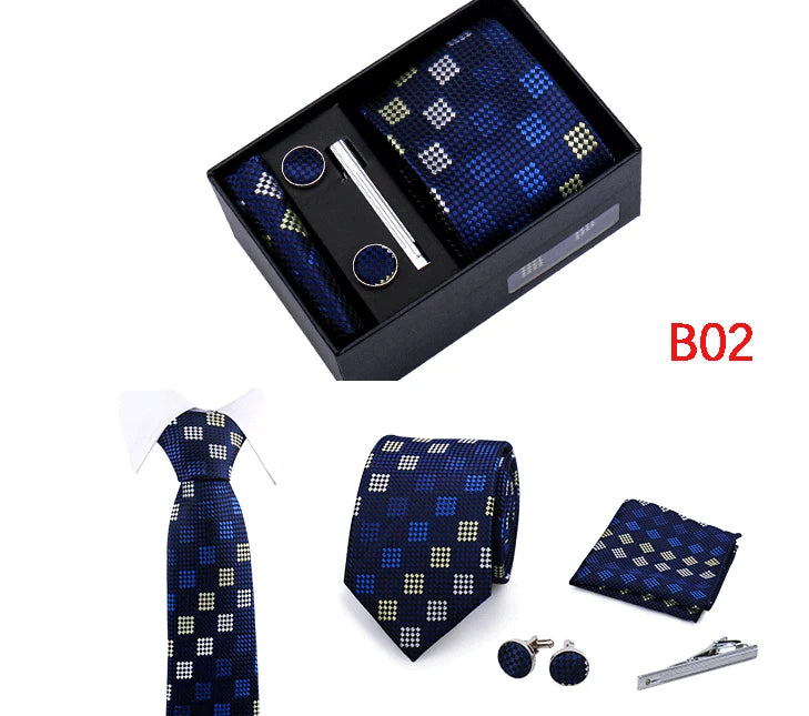 Jacquard Necktie Hanky Cufflink Set Tie Clip For Men Gravatas Business Wedding