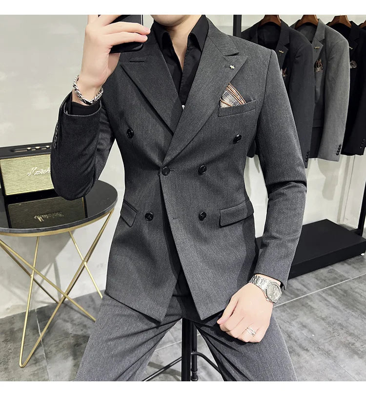 Men's Classic Double-breasted Suit Suit (suit+pants) 7XL-S Men's Luxury Fashion Wedding Banquet Social Suit Business Suit 2 Sets