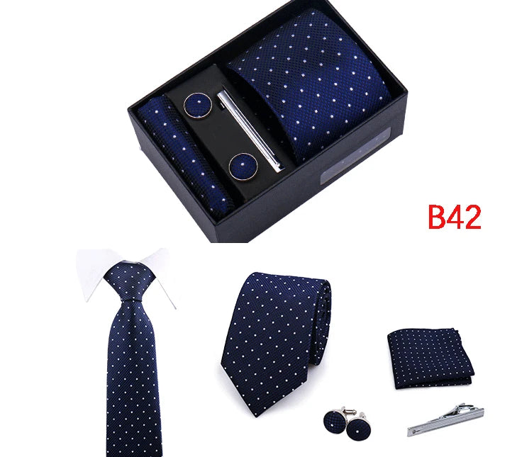 Jacquard Necktie Hanky Cufflink Set Tie Clip For Men Gravatas Business Wedding