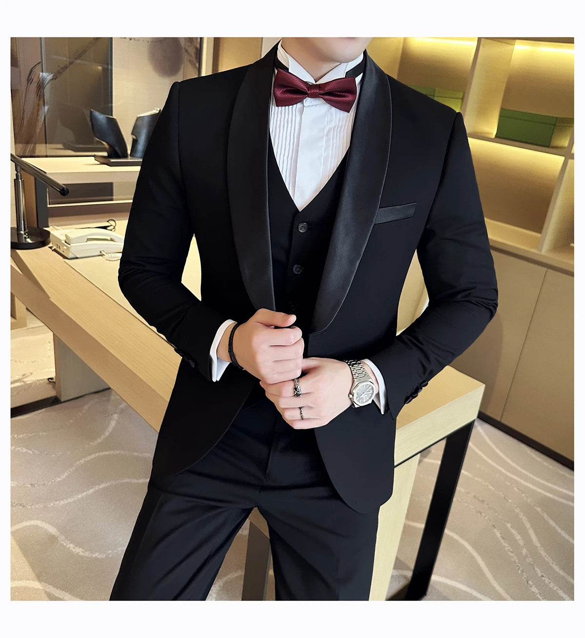 Plus Size 6XL 5XL British Style Double Breasted Design Groom Dress Men Wedding Party Suit Slim Fit Business Suits 3 Pieces Set