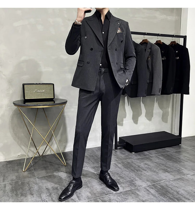 Men's Classic Double-breasted Suit Suit (suit+pants) 7XL-S Men's Luxury Fashion Wedding Banquet Social Suit Business Suit 2 Sets