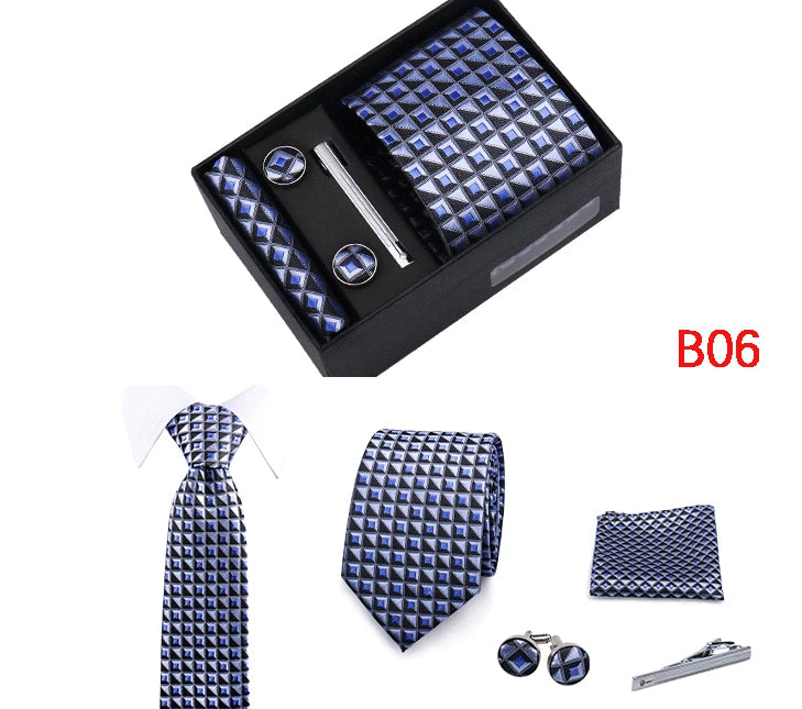 Jacquard Necktie Hanky Cufflink Set Tie Clip For Men Gravatas Business Wedding