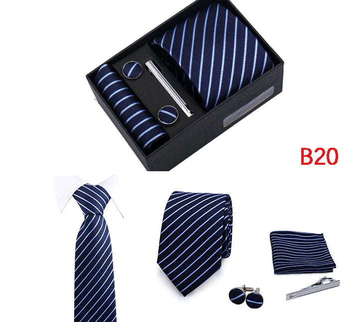 Jacquard Necktie Hanky Cufflink Set Tie Clip For Men Gravatas Business Wedding