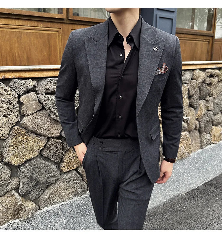 (Jacket+Pant) Luxury Men Slim Fit Business Suits 2-Piece High Quality Italian Style Wedding Social Party Tuxedo Men Clothing