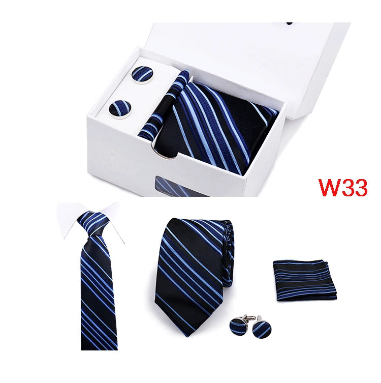 IN BLACK Mens Tie Set In A Box Paisley Ties For Men Gifts Luxury Necktie Pocket Square Cufflinks Wedding Business Formal Suit Tie