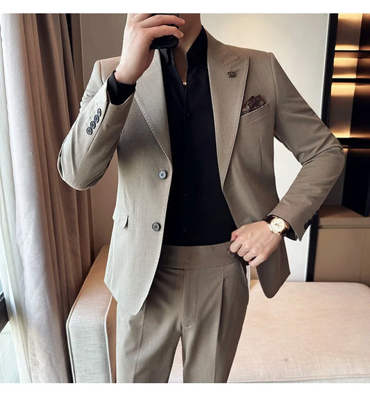 (Jacket+Pant) Luxury Men Slim Fit Business Suits 2-Piece High Quality Italian Style Wedding Social Party Tuxedo Men Clothing