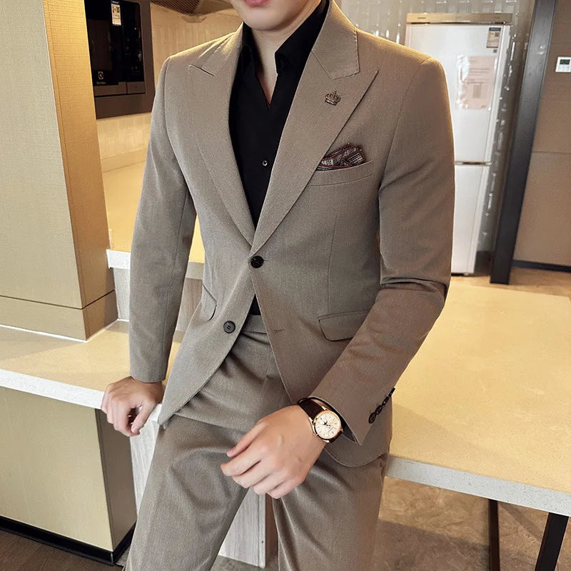 (Jacket+Pant) Luxury Men Slim Fit Business Suits 2-Piece High Quality Italian Style Wedding Social Party Tuxedo Men Clothing