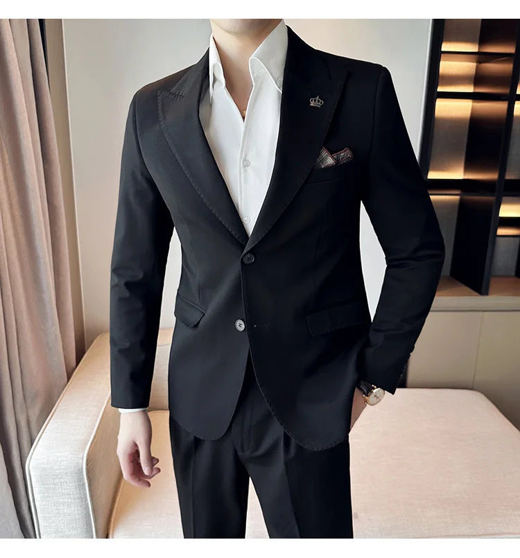 (Jacket+Pant) Luxury Men Slim Fit Business Suits 2-Piece High Quality Italian Style Wedding Social Party Tuxedo Men Clothing