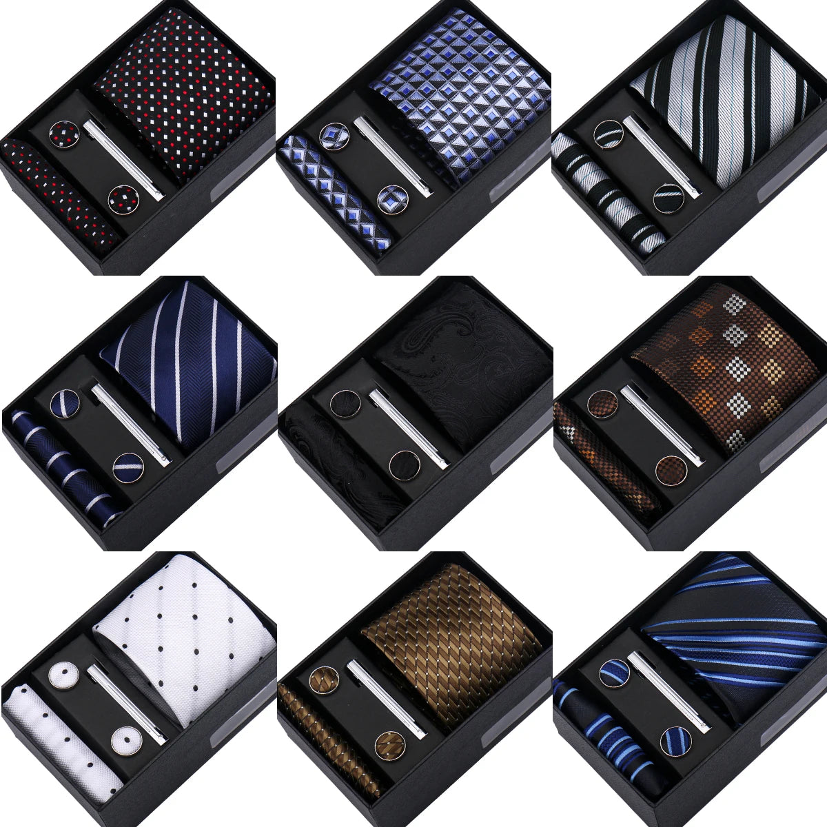 Jacquard Necktie Hanky Cufflink Set Tie Clip For Men Gravatas Business Wedding