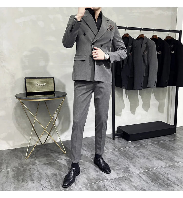 Men's Classic Double-breasted Suit Suit (suit+pants) 7XL-S Men's Luxury Fashion Wedding Banquet Social Suit Business Suit 2 Sets