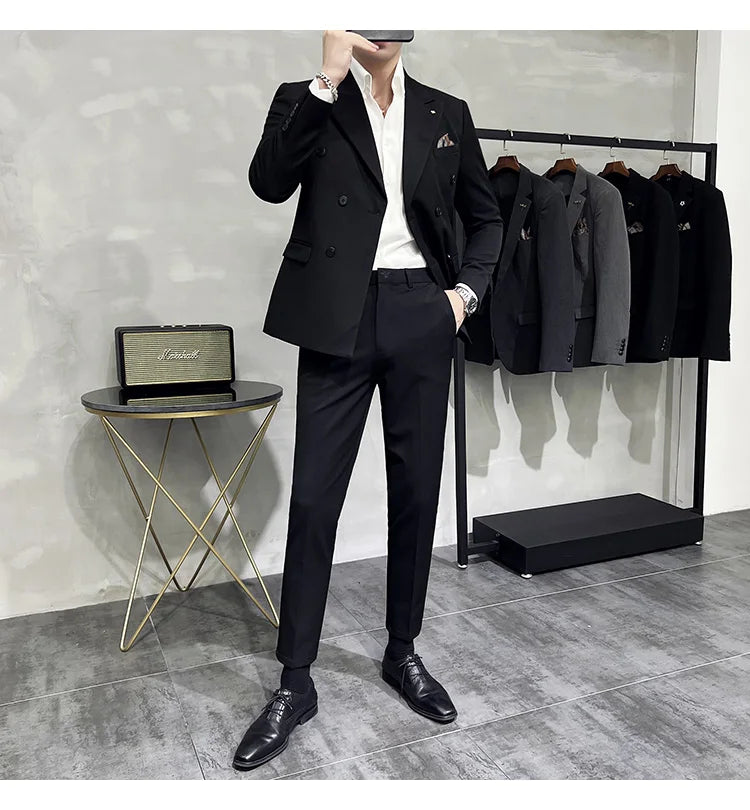 Men's Classic Double-breasted Suit Suit (suit+pants) 7XL-S Men's Luxury Fashion Wedding Banquet Social Suit Business Suit 2 Sets