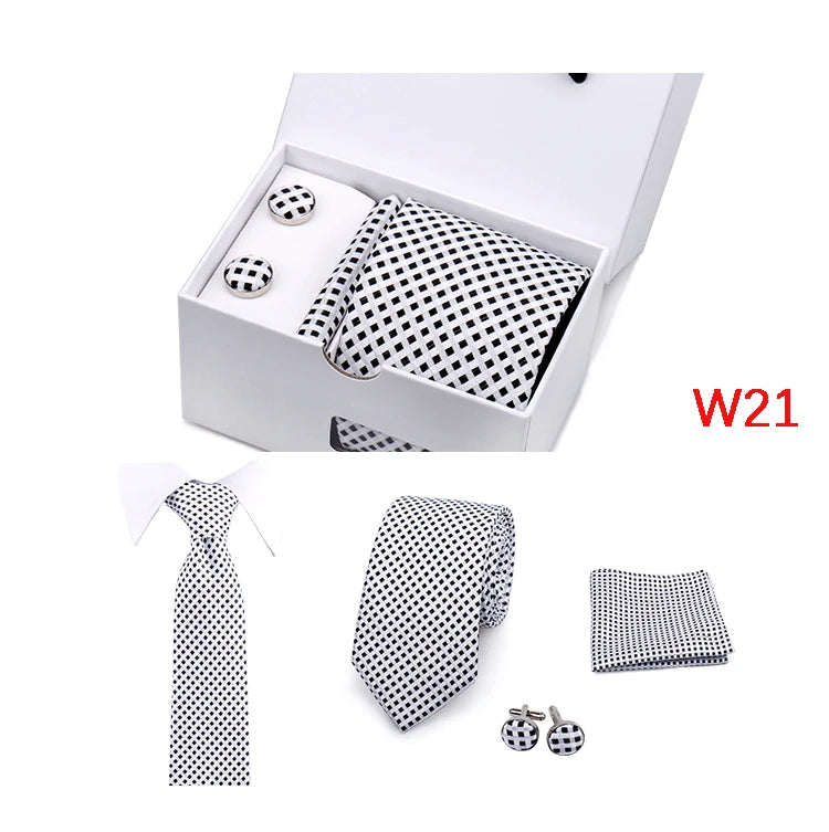 IN BLACK Mens Tie Set In A Box Paisley Ties For Men Gifts Luxury Necktie Pocket Square Cufflinks Wedding Business Formal Suit Tie