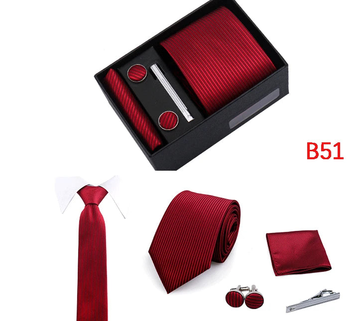 Jacquard Necktie Hanky Cufflink Set Tie Clip For Men Gravatas Business Wedding