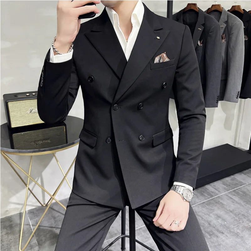 Men's Classic Double-breasted Suit Suit (suit+pants) 7XL-S Men's Luxury Fashion Wedding Banquet Social Suit Business Suit 2 Sets