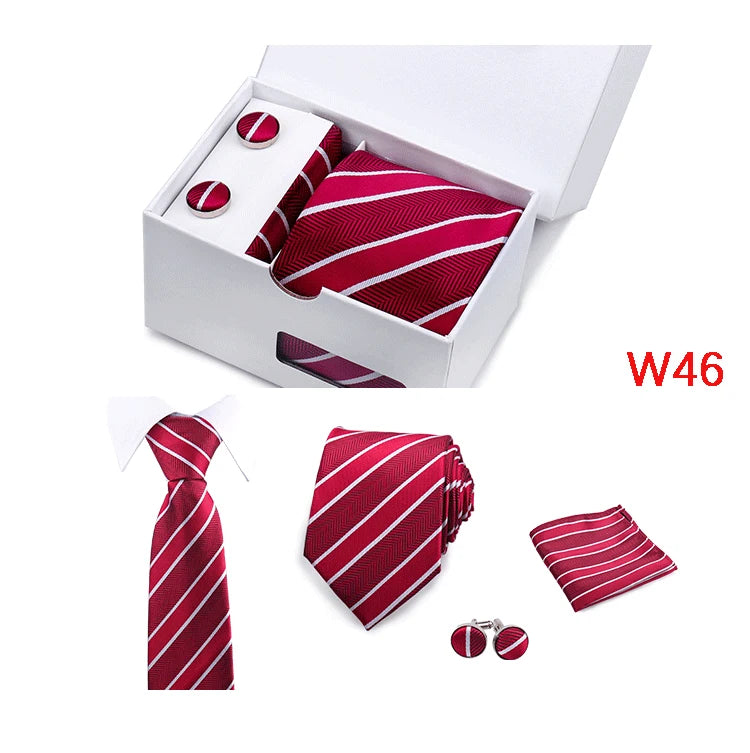 Mens Tie Set In A Box Paisley Ties For Men Gifts Luxury Necktie Pocket Square Cufflinks Wedding Business Formal Suit Tie