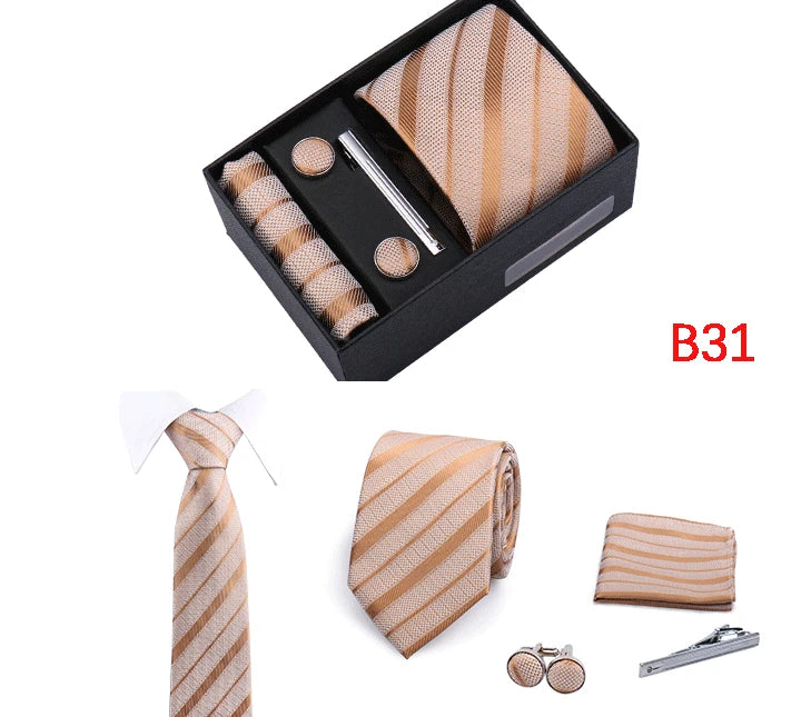 Jacquard Necktie Hanky Cufflink Set Tie Clip For Men Gravatas Business Wedding