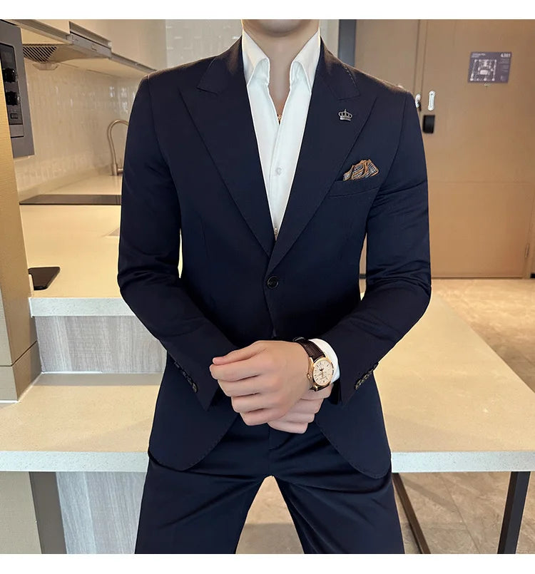 (Jacket+Pant) Luxury Men Slim Fit Business Suits 2-Piece High Quality Italian Style Wedding Social Party Tuxedo Men Clothing