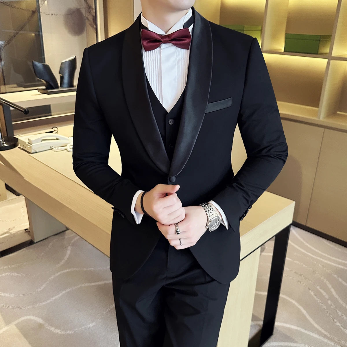 Plus Size 6XL 5XL British Style Double Breasted Design Groom Dress Men Wedding Party Suit Slim Fit Business Suits 3 Pieces Set