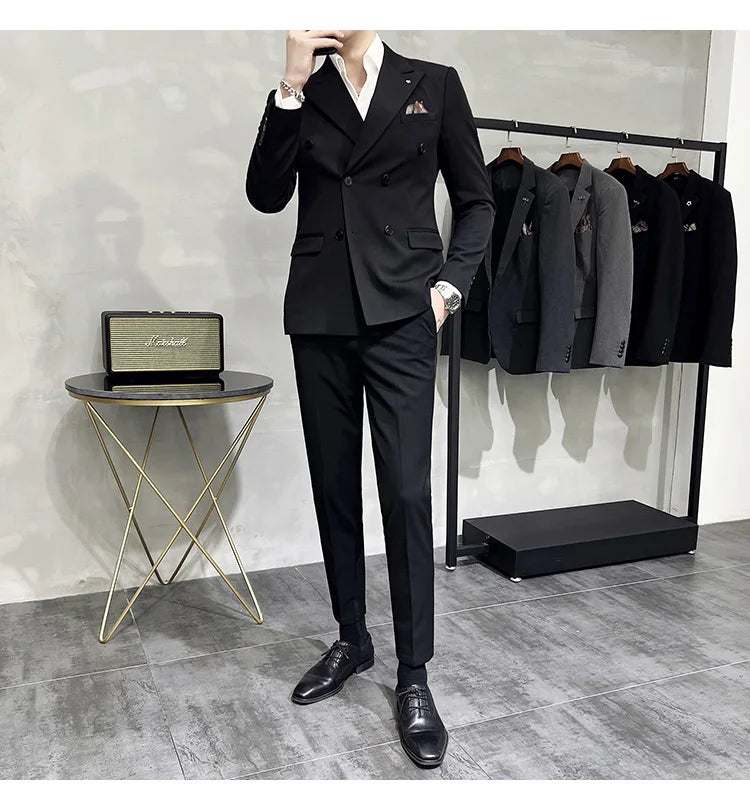 Men's Classic Double-breasted Suit Suit (suit+pants) 7XL-S Men's Luxury Fashion Wedding Banquet Social Suit Business Suit 2 Sets