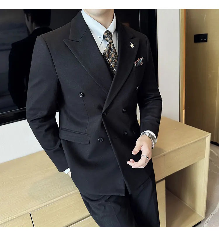 (Jacket+Vest+Pant) Autumn Winter Thickened Woolen Suit  New High Quality Slim Business Tuxedo Fashion Wedding Social Suits