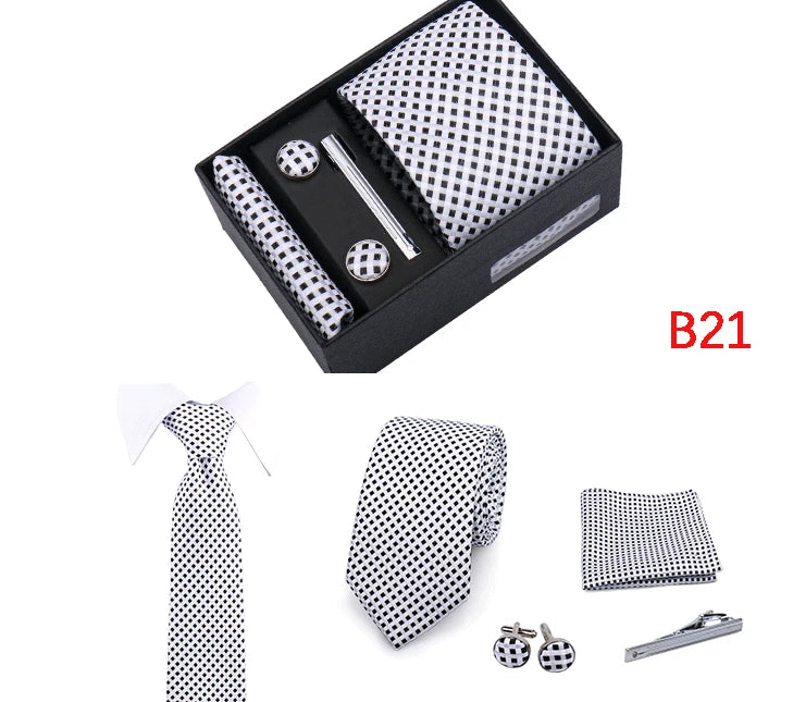 Jacquard Necktie Hanky Cufflink Set Tie Clip For Men Gravatas Business Wedding