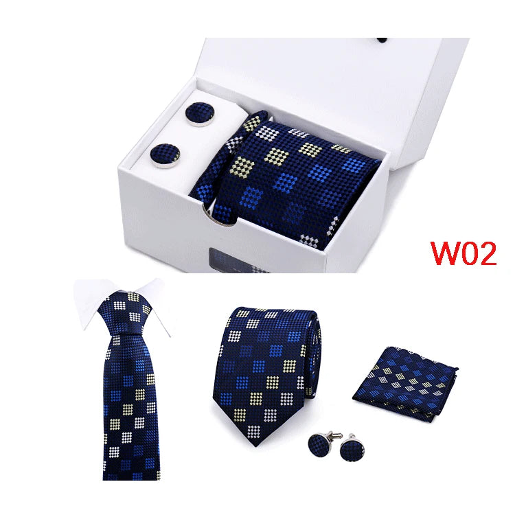 IN BLACK Mens Tie Set In A Box Paisley Ties For Men Gifts Luxury Necktie Pocket Square Cufflinks Wedding Business Formal Suit Tie