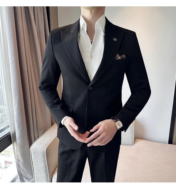 (Jacket+Pant) Luxury Men Slim Fit Business Suits 2-Piece High Quality Italian Style Wedding Social Party Tuxedo Men Clothing