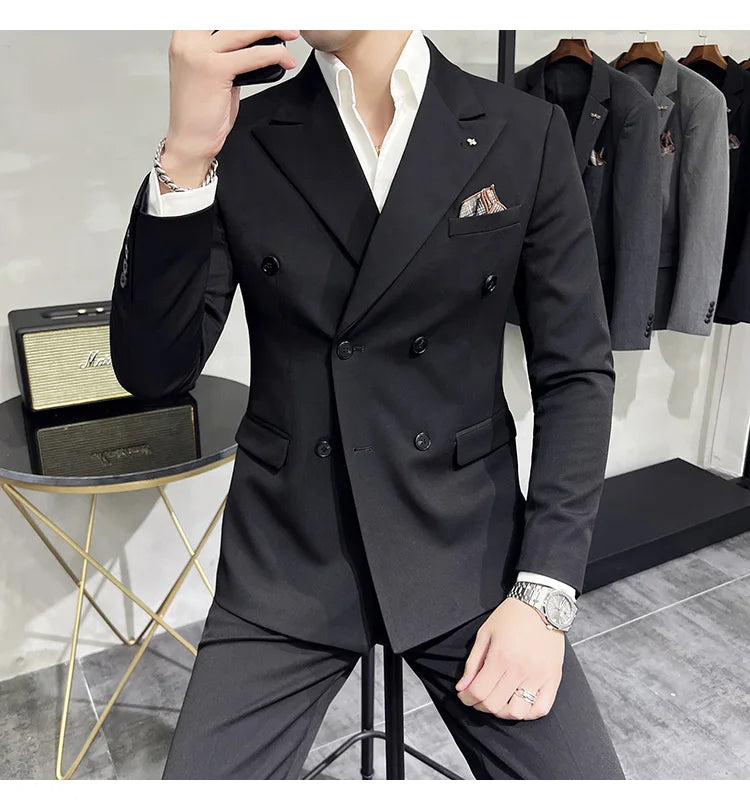 Men's Classic Double-breasted Suit Suit (suit+pants) 7XL-S Men's Luxury Fashion Wedding Banquet Social Suit Business Suit 2 Sets