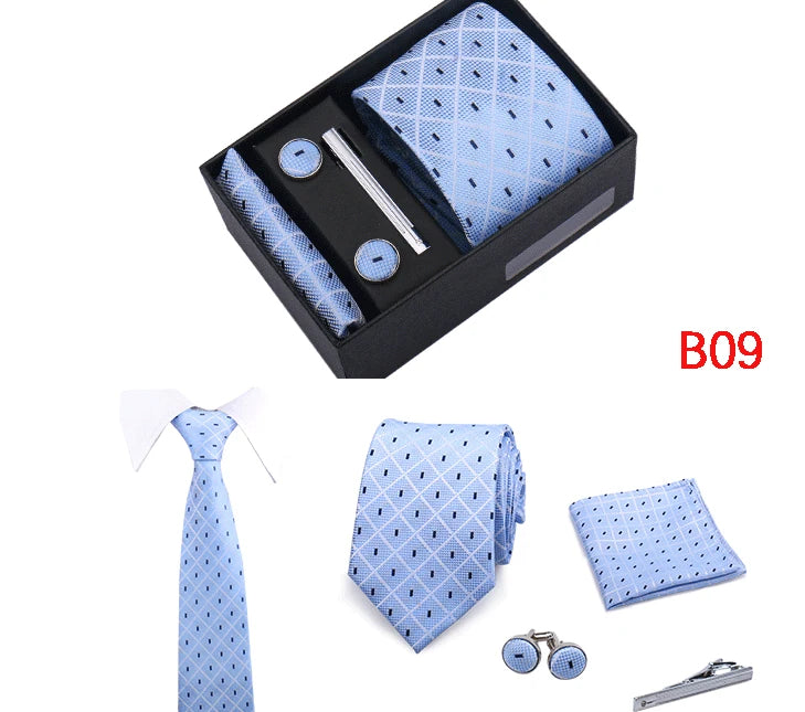 Jacquard Necktie Hanky Cufflink Set Tie Clip For Men Gravatas Business Wedding