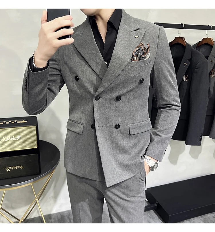 Men's Classic Double-breasted Suit Suit (suit+pants) 7XL-S Men's Luxury Fashion Wedding Banquet Social Suit Business Suit 2 Sets