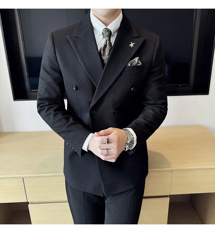 (Jacket+Vest+Pant) Autumn Winter Thickened Woolen Suit  New High Quality Slim Business Tuxedo Fashion Wedding Social Suits