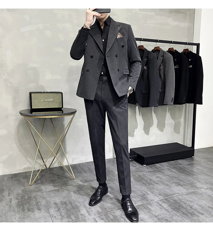 Men's Classic Double-breasted Suit Suit (suit+pants) 7XL-S Men's Luxury Fashion Wedding Banquet Social Suit Business Suit 2 Sets