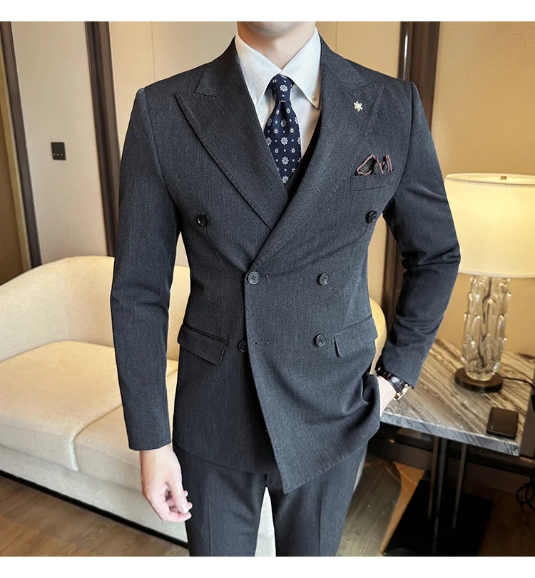 (Jacket + Trousers) Fashion Double Breasted Design Slim Men's Suit Italian Style Luxury Wedding Social Party Tuxedo 2 Piece Sets