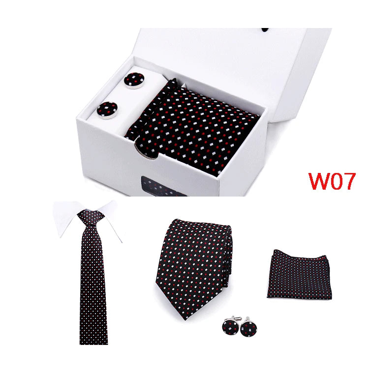 IN BLACK Mens Tie Set In A Box Paisley Ties For Men Gifts Luxury Necktie Pocket Square Cufflinks Wedding Business Formal Suit Tie