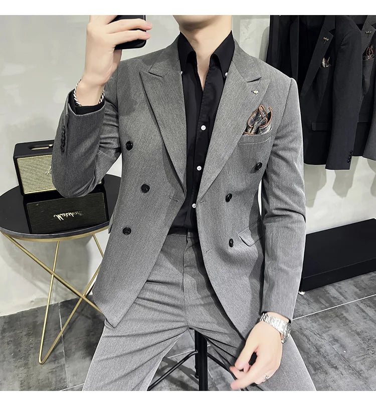 Men's Classic Double-breasted Suit Suit (suit+pants) 7XL-S Men's Luxury Fashion Wedding Banquet Social Suit Business Suit 2 Sets