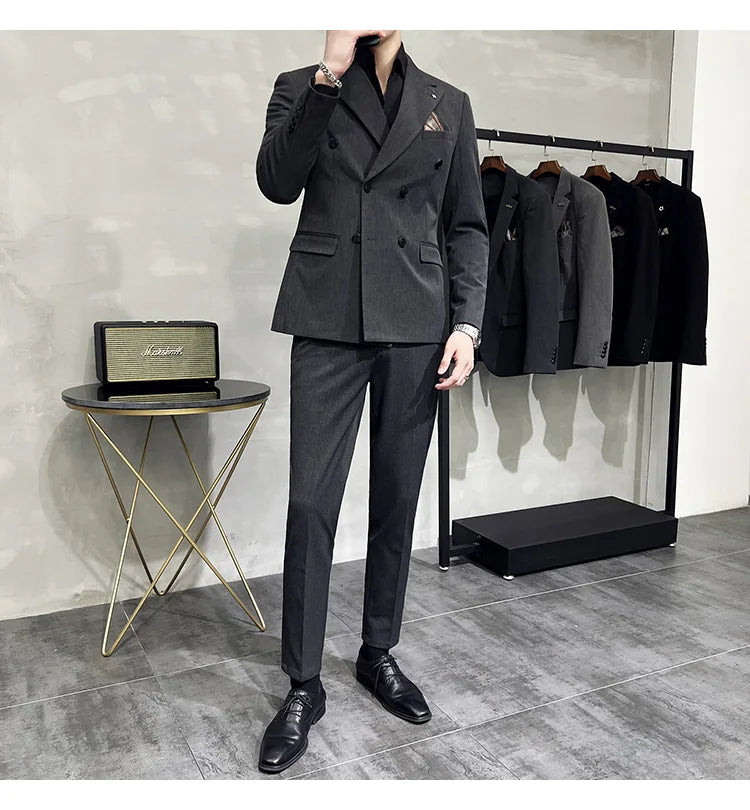 Men's Classic Double-breasted Suit Suit (suit+pants) 7XL-S Men's Luxury Fashion Wedding Banquet Social Suit Business Suit 2 Sets