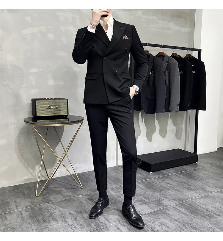 Men's Classic Double-breasted Suit Suit (suit+pants) 7XL-S Men's Luxury Fashion Wedding Banquet Social Suit Business Suit 2 Sets