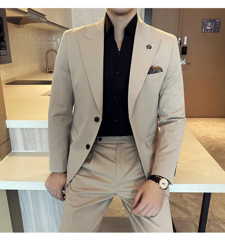 (Jacket+Pant) Luxury Men Slim Fit Business Suits 2-Piece High Quality Italian Style Wedding Social Party Tuxedo Men Clothing