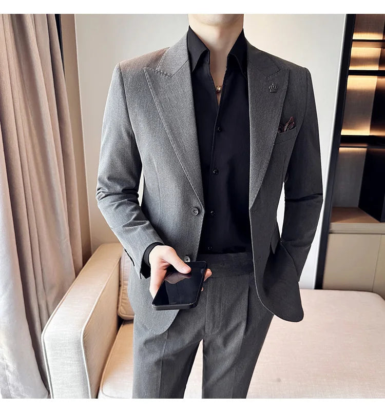 (Jacket+Pant) Luxury Men Slim Fit Business Suits 2-Piece High Quality Italian Style Wedding Social Party Tuxedo Men Clothing