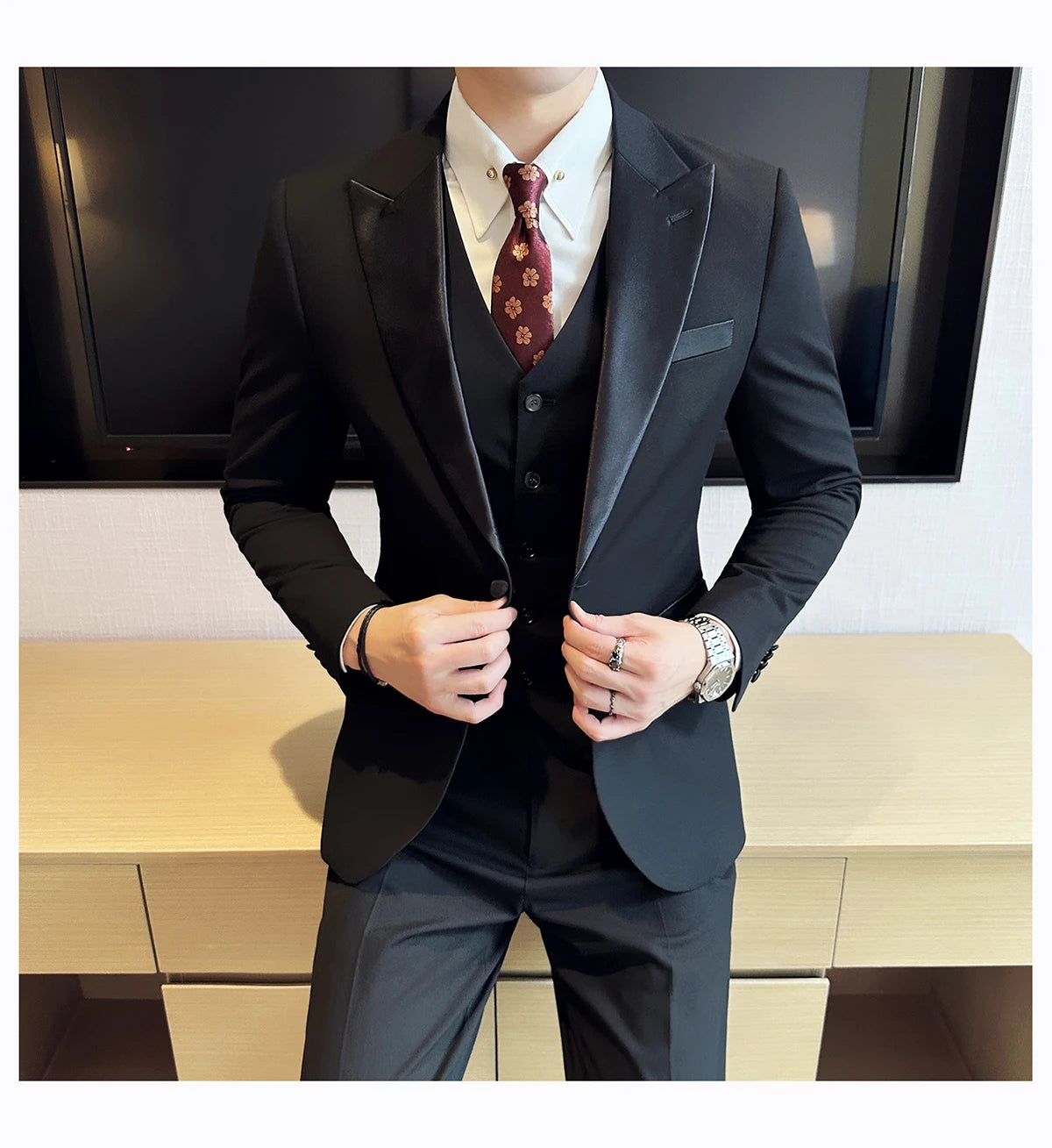 Plus Size 6XL 5XL British Style Double Breasted Design Groom Dress Men Wedding Party Suit Slim Fit Business Suits 3 Pieces Set