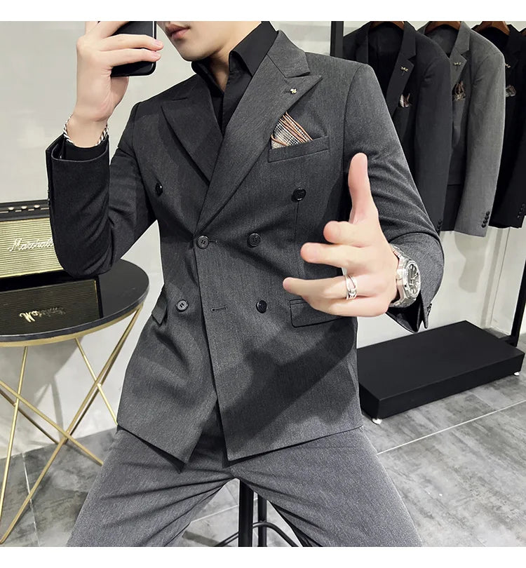 Men's Classic Double-breasted Suit Suit (suit+pants) 7XL-S Men's Luxury Fashion Wedding Banquet Social Suit Business Suit 2 Sets