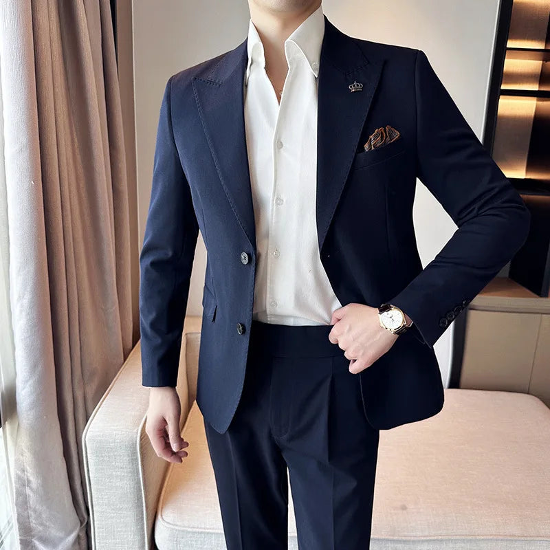 (Jacket+Pant) Luxury Men Slim Fit Business Suits 2-Piece High Quality Italian Style Wedding Social Party Tuxedo Men Clothing