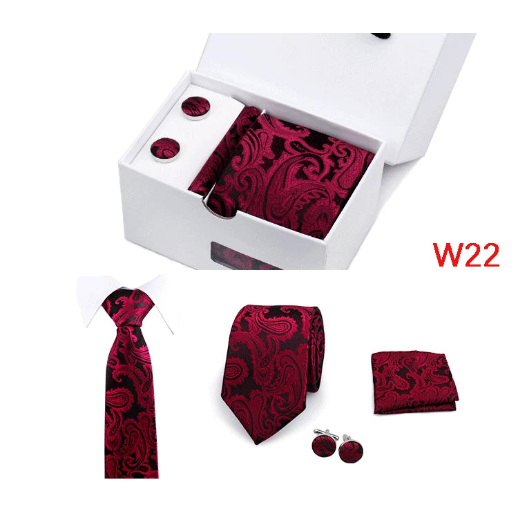 Mens Tie Set In A Box Paisley Ties For Men Gifts Luxury Necktie Pocket Square Cufflinks Wedding Business Formal Suit Tie