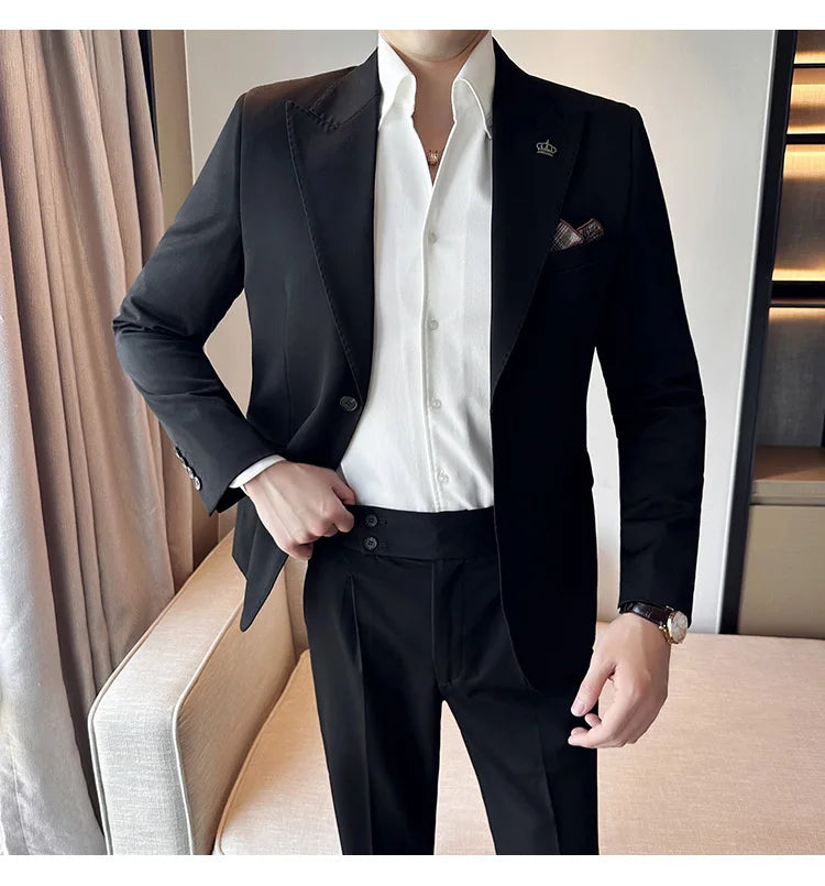 (Jacket+Pant) Luxury Men Slim Fit Business Suits 2-Piece High Quality Italian Style Wedding Social Party Tuxedo Men Clothing