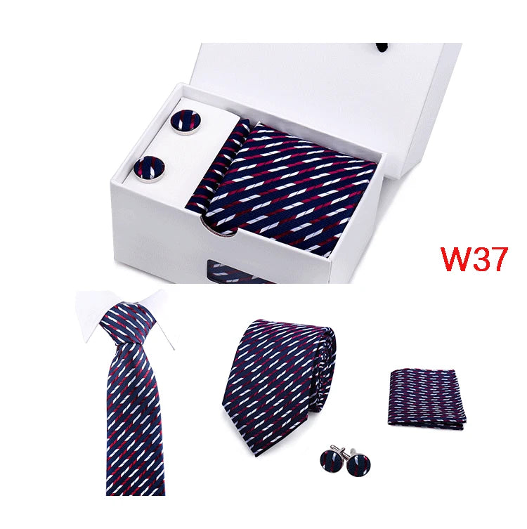 IN BLACK Mens Tie Set In A Box Paisley Ties For Men Gifts Luxury Necktie Pocket Square Cufflinks Wedding Business Formal Suit Tie