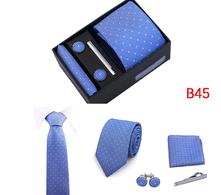 Jacquard Necktie Hanky Cufflink Set Tie Clip For Men Gravatas Business Wedding