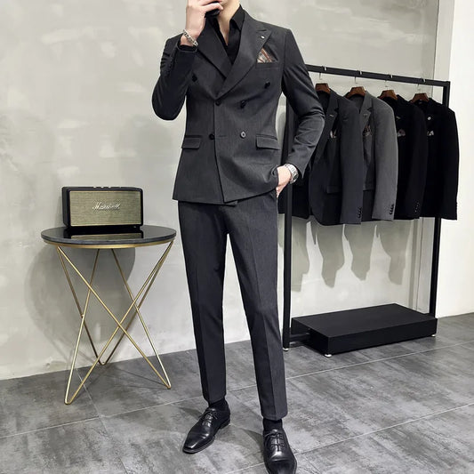 Men's Classic Double-breasted Suit Suit (suit+pants) 7XL-S Men's Luxury Fashion Wedding Banquet Social Suit Business Suit 2 Sets