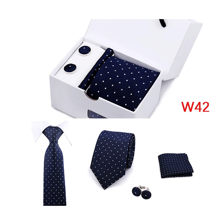 IN BLACK Mens Tie Set In A Box Paisley Ties For Men Gifts Luxury Necktie Pocket Square Cufflinks Wedding Business Formal Suit Tie